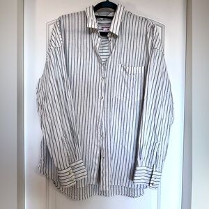 Joe Fresh Linen Blend White and Grey Striped Button Down Shirt Size Large
